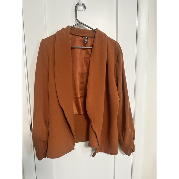 mine Jackets & Blazers - Lock N Love Women's Rust Blazer Jacket Ruched Sleeves Open Front Long Sleeve XXL